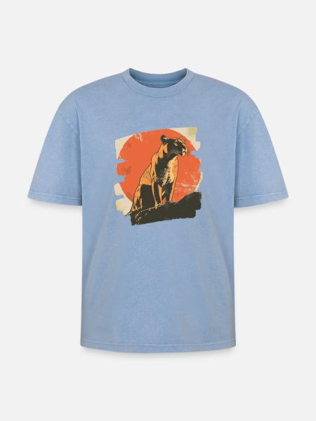 Lion from mountain Retro - Oversized Unisex Premium Acid-Washed T-Shirt - acid washed blue