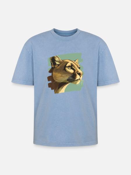 Lion from mountain Retro - Oversized Unisex Premium Acid-Washed T-Shirt - acid washed blue