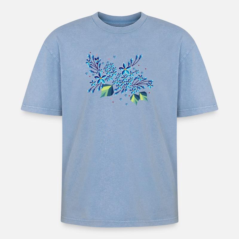 Branche de lilas – des tons bleus élégants dans un design moderne - T-shirt Premium unisexe oversize acid-washed - bleu délavé acide