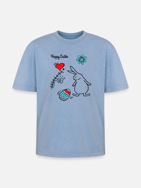 Happy Easter - Oversized Unisex Premium Acid-Washed T-Shirt - Blau Acid Wash