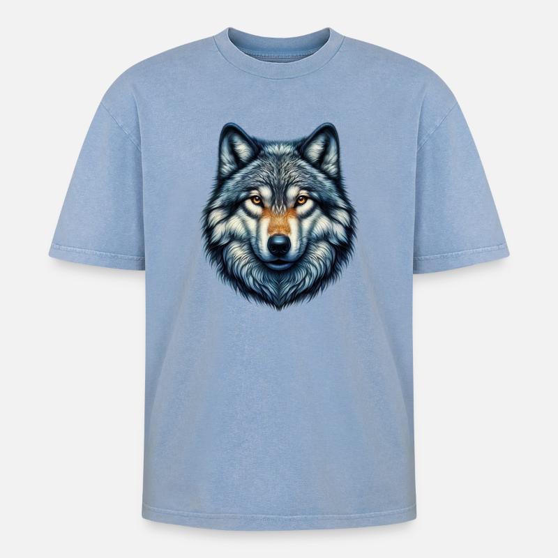 Wolf - Oversized Unisex Premium Acid-Washed T-Shirt - Blau Acid Wash