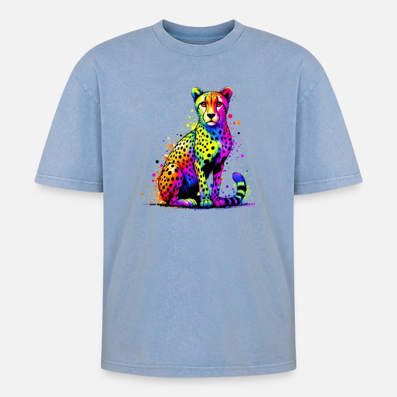 Gepard - Oversized Unisex Premium Acid-Washed T-Shirt - Blau Acid Wash