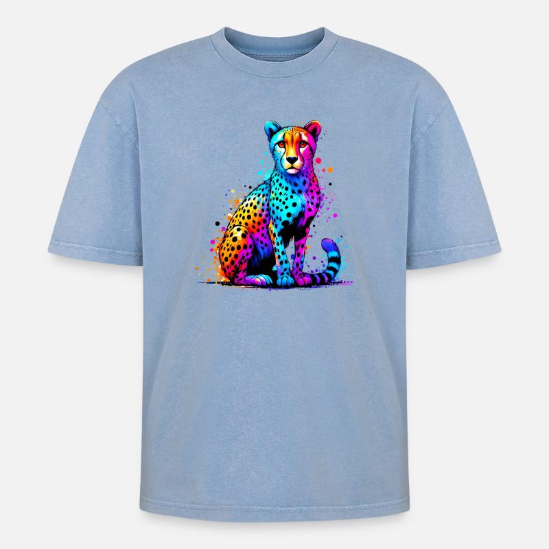 Gepard - Oversized Unisex Premium Acid-Washed T-Shirt - Blau Acid Wash