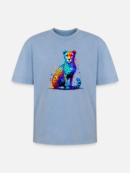 Cheetah - Oversized Unisex Premium Acid-Washed T-Shirt - acid washed blue