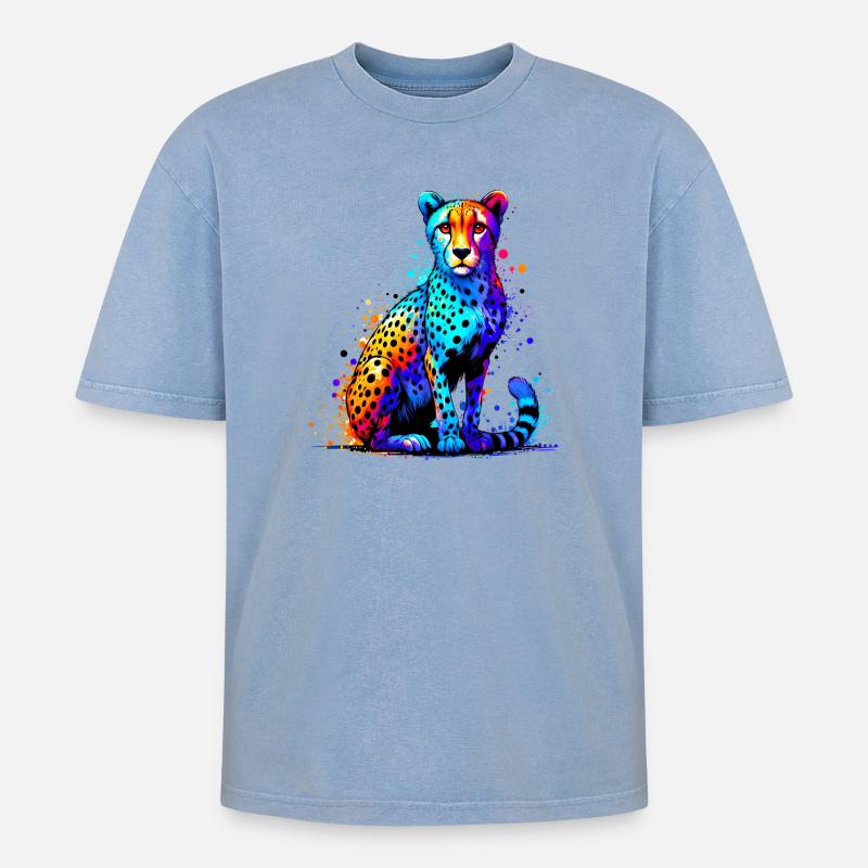 Guépard - T-shirt Premium unisexe oversize acid-washed - bleu délavé acide