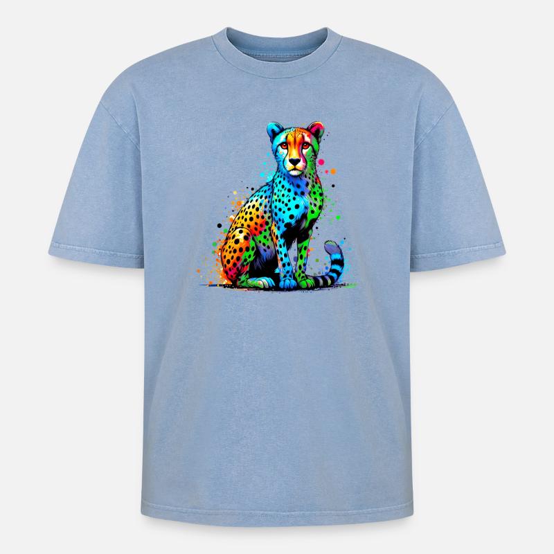 Gepard - Oversized Unisex Premium Acid-Washed T-Shirt - Blau Acid Wash