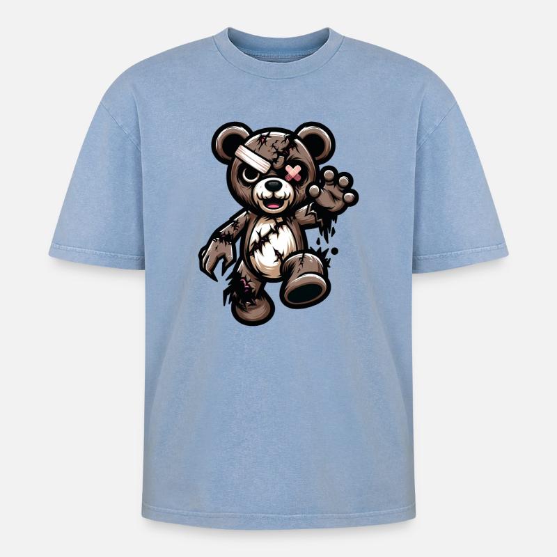 Zerzauster Teddybär mit Narbe - Oversized Unisex Premium Acid-Washed T-Shirt - Blau Acid Wash