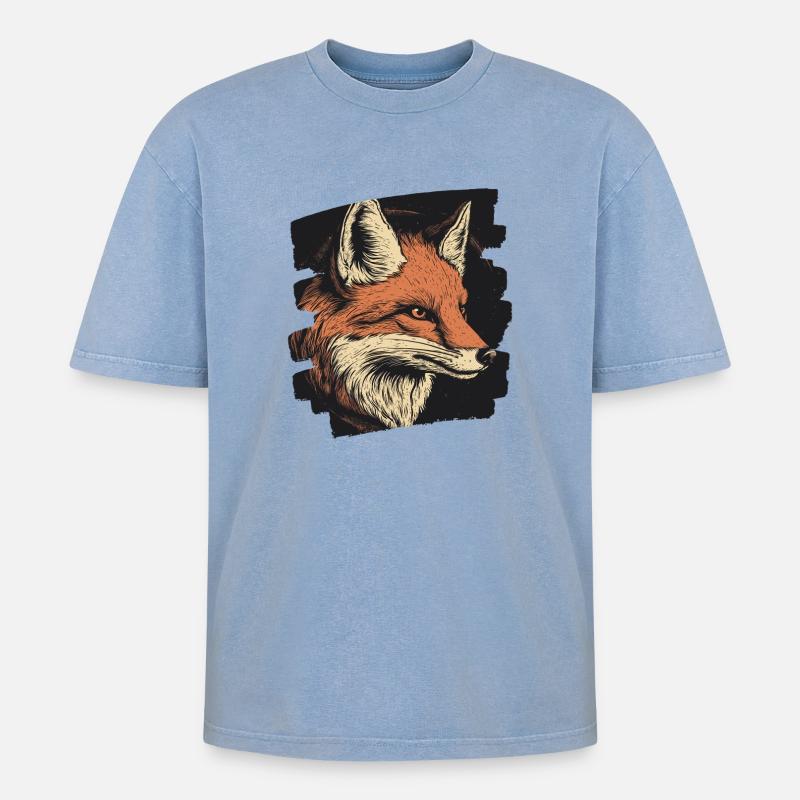 Fuchs - Oversized Unisex Premium Acid-Washed T-Shirt - Blau Acid Wash