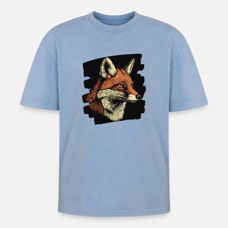 Fuchs - Oversized Unisex Premium Acid-Washed T-Shirt - Blau Acid Wash