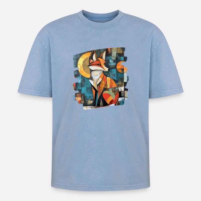Fuchs - Oversized Unisex Premium Acid-Washed T-Shirt - Blau Acid Wash