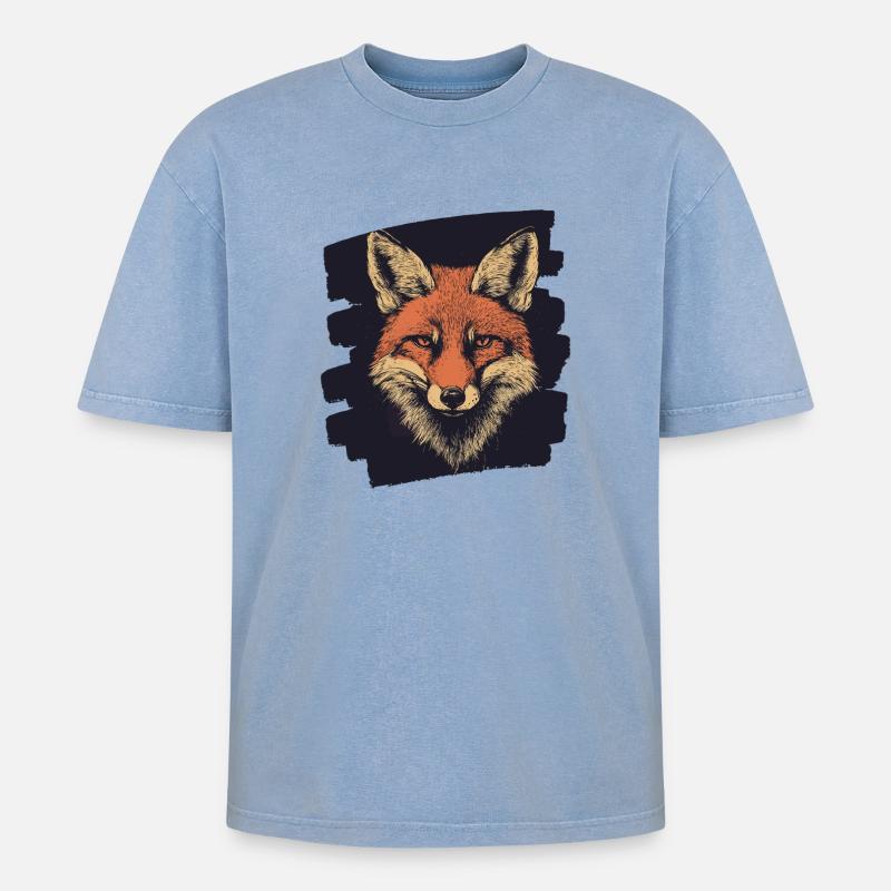 Fuchs - Oversized Unisex Premium Acid-Washed T-Shirt - Blau Acid Wash