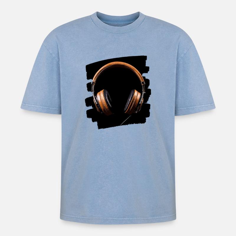 Kopfhörer - Oversized Unisex Premium Acid-Washed T-Shirt - Blau Acid Wash
