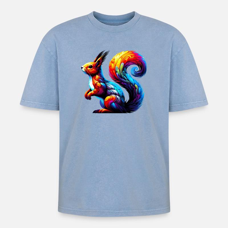 Eichhörnchen - Oversized Unisex Premium Acid-Washed T-Shirt - Blau Acid Wash