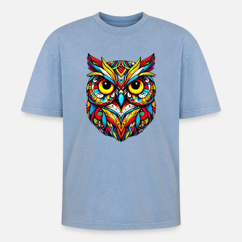 Eule - Oversized Unisex Premium Acid-Washed T-Shirt - Blau Acid Wash