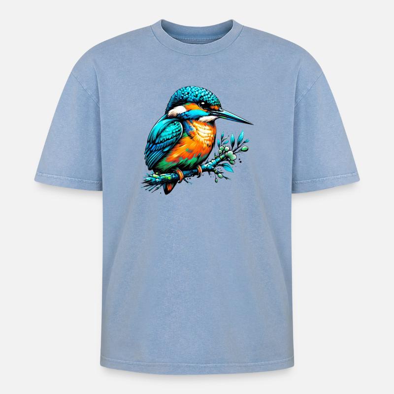 Eisvogel - Oversized Unisex Premium Acid-Washed T-Shirt - Blau Acid Wash