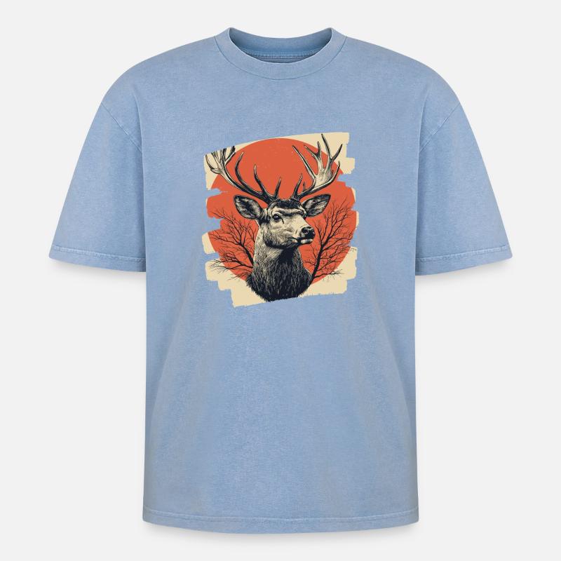 Deer with antlers - Oversized Unisex Premium Acid-Washed T-Shirt - acid washed blue