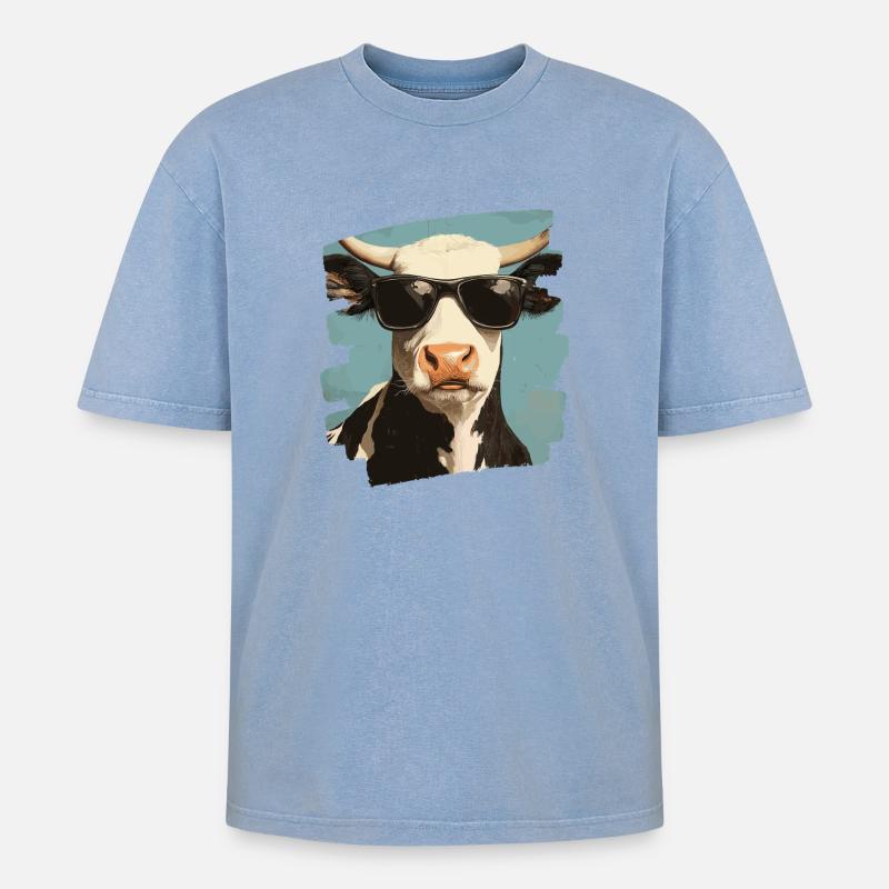 Kuh Bauer - Oversized Unisex Premium Acid-Washed T-Shirt - Blau Acid Wash