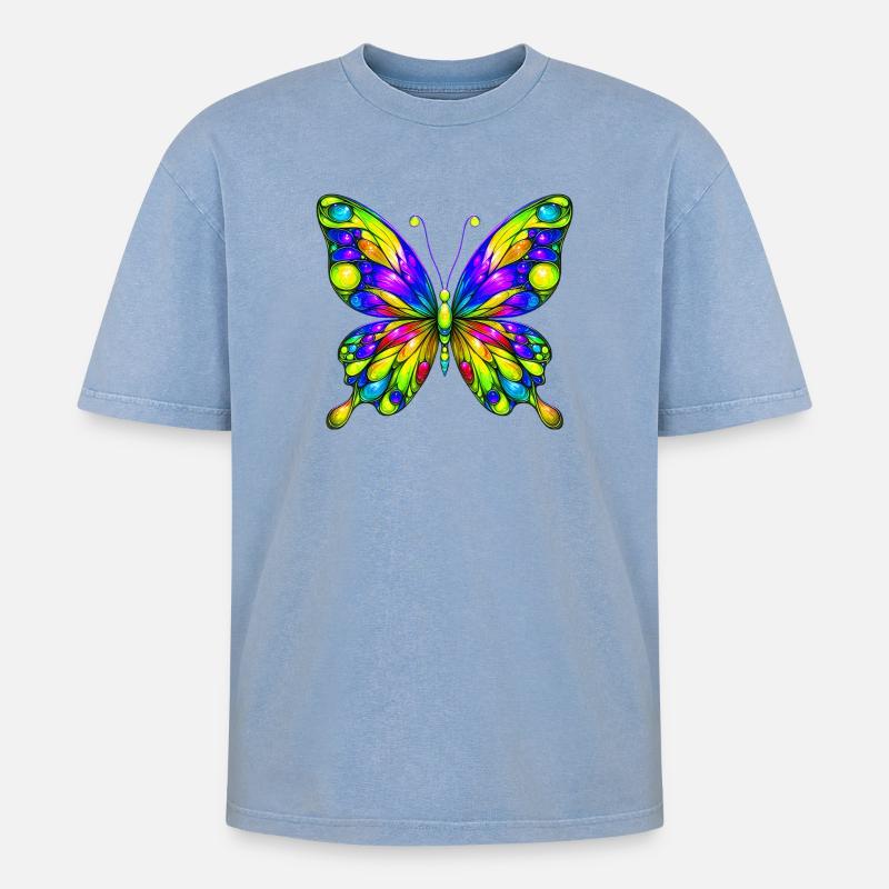 Papillon - T-shirt Premium unisexe oversize acid-washed - bleu délavé acide