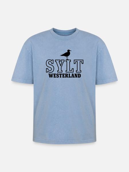 Sylt Westerland - Oversized Unisex Premium Acid-Washed T-Shirt - acid washed blue