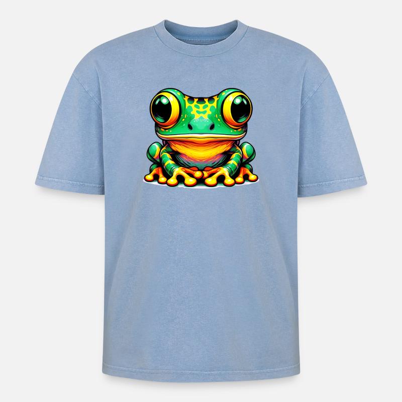 Frosch - Oversized Unisex Premium Acid-Washed T-Shirt - Blau Acid Wash