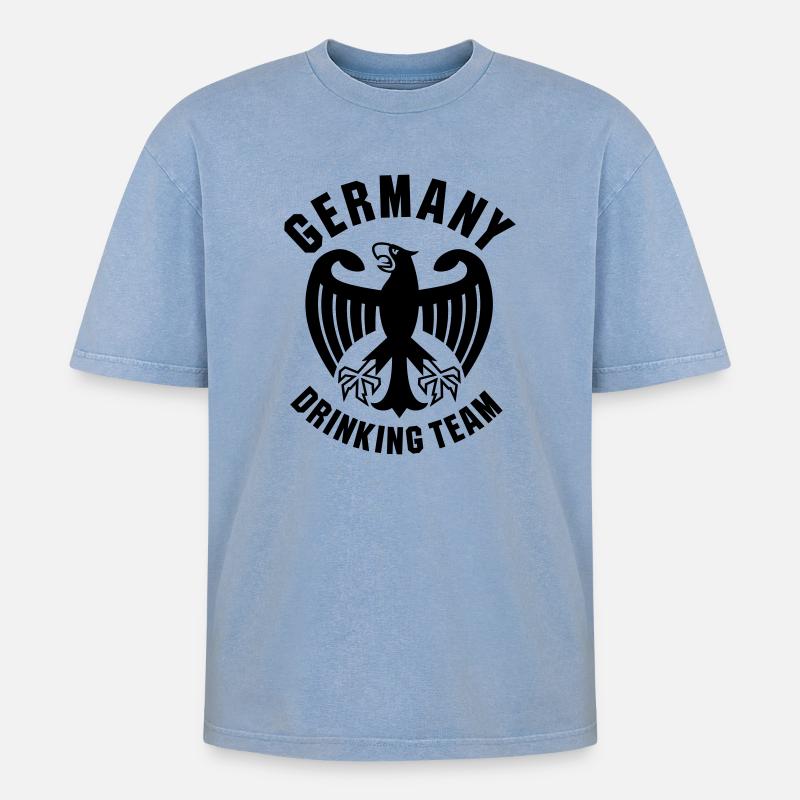 Germany Drinking Team - Oversized Unisex Premium Acid-Washed T-Shirt - Blau Acid Wash