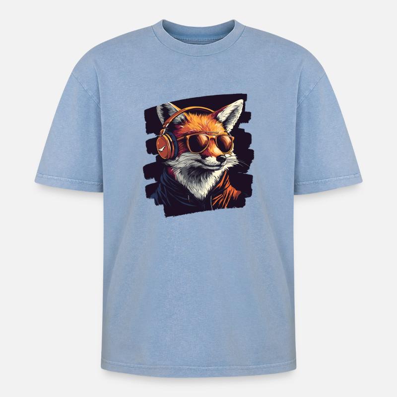 Fox - Oversized Unisex Premium Acid-Washed T-Shirt - acid washed blue