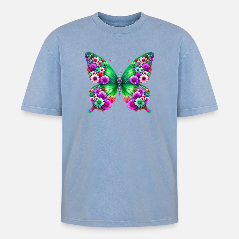 Papillon - T-shirt Premium unisexe oversize acid-washed - bleu délavé acide