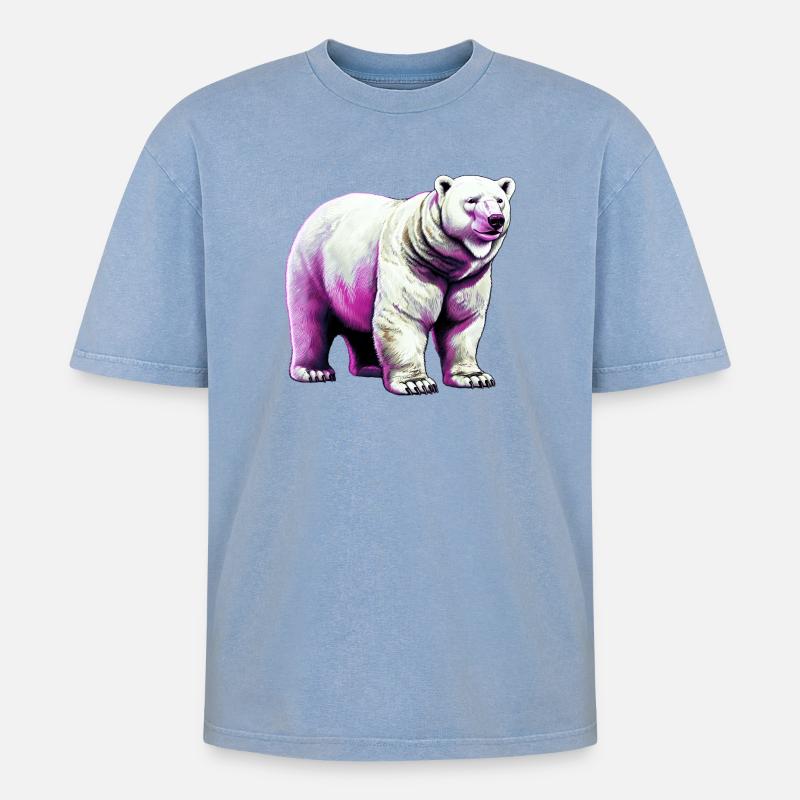 Weißer Eisbär - Oversized Unisex Premium Acid-Washed T-Shirt - Blau Acid Wash