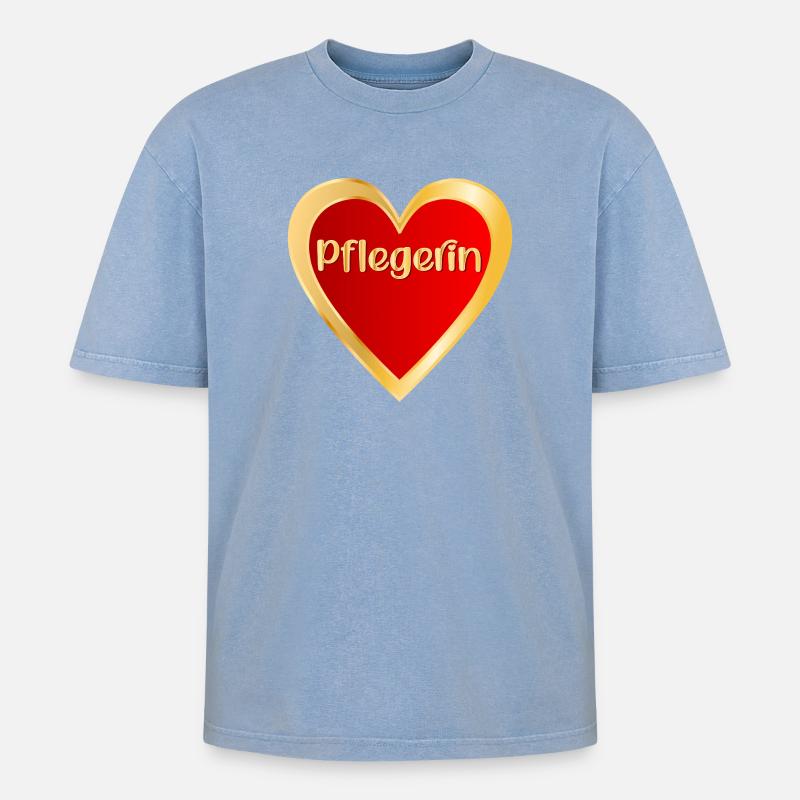 DANKESCHÖN PFLEGE - BERUF PFLEGERIN - Oversized Unisex Premium Acid-Washed T-Shirt - Blau Acid Wash