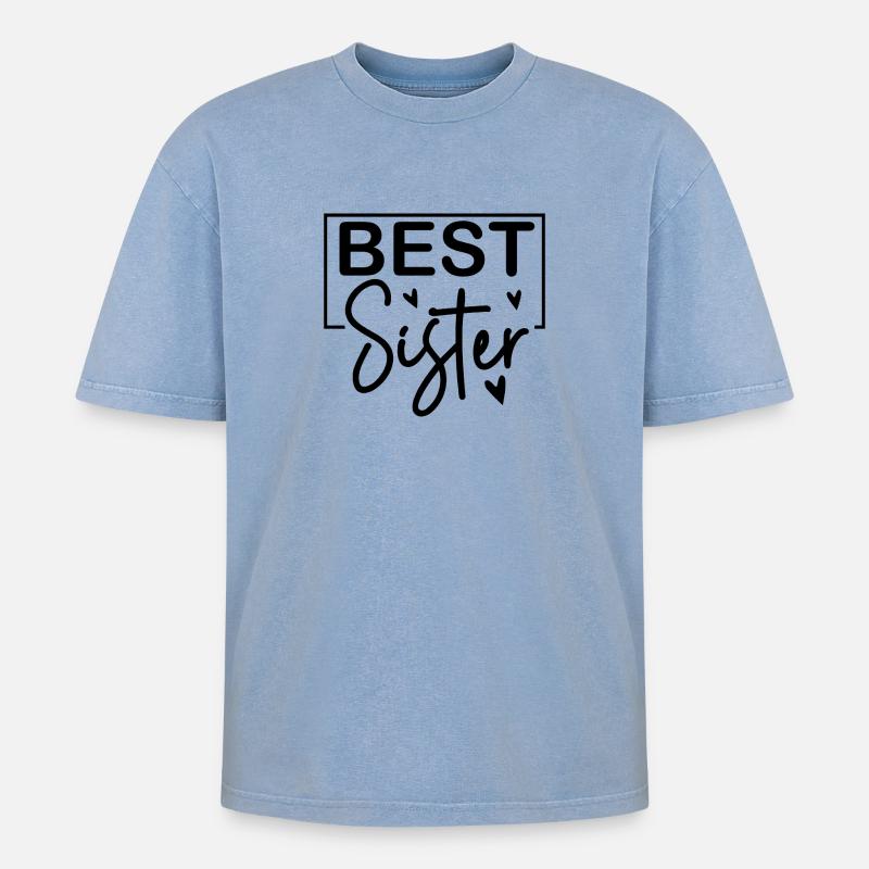 Beste Schwester - Oversized Unisex Premium Acid-Washed T-Shirt - Blau Acid Wash