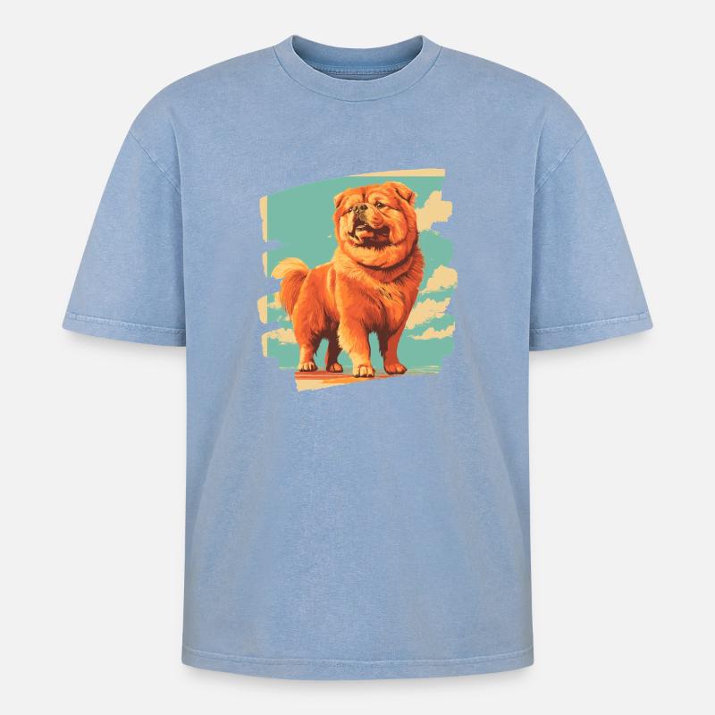 Chow Chow - Oversized Unisex Premium Acid-Washed T-Shirt - Blau Acid Wash