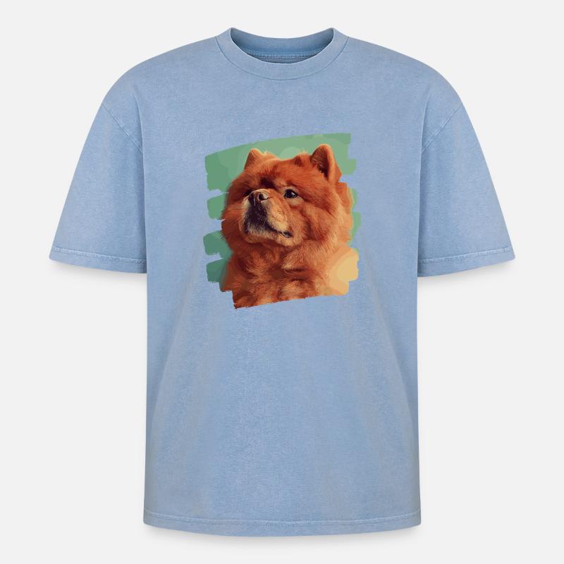 Chow Chow - T-shirt Premium unisexe oversize acid-washed - bleu délavé acide