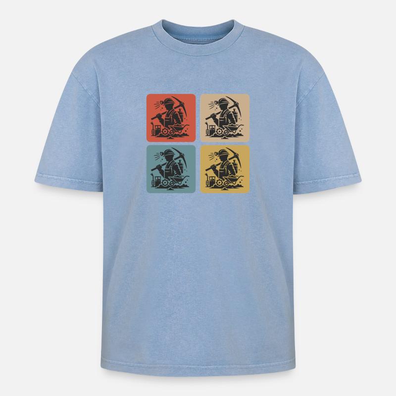 Classic Mining Design - Oversized Unisex Premium Acid-Washed T-Shirt - acid washed blue