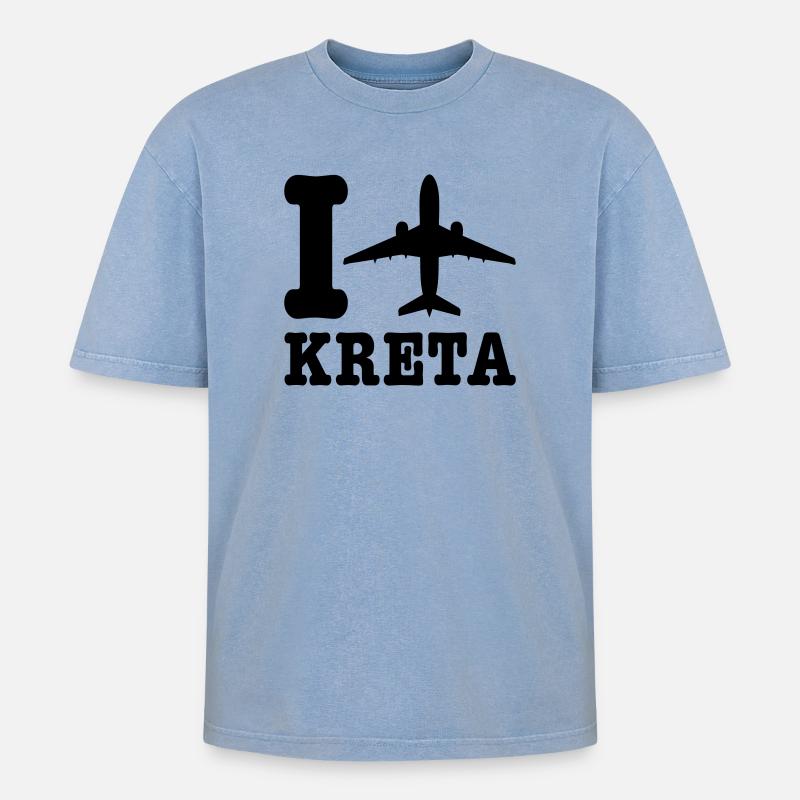 Kreta Urlaub - Oversized Unisex Premium Acid-Washed T-Shirt - Blau Acid Wash