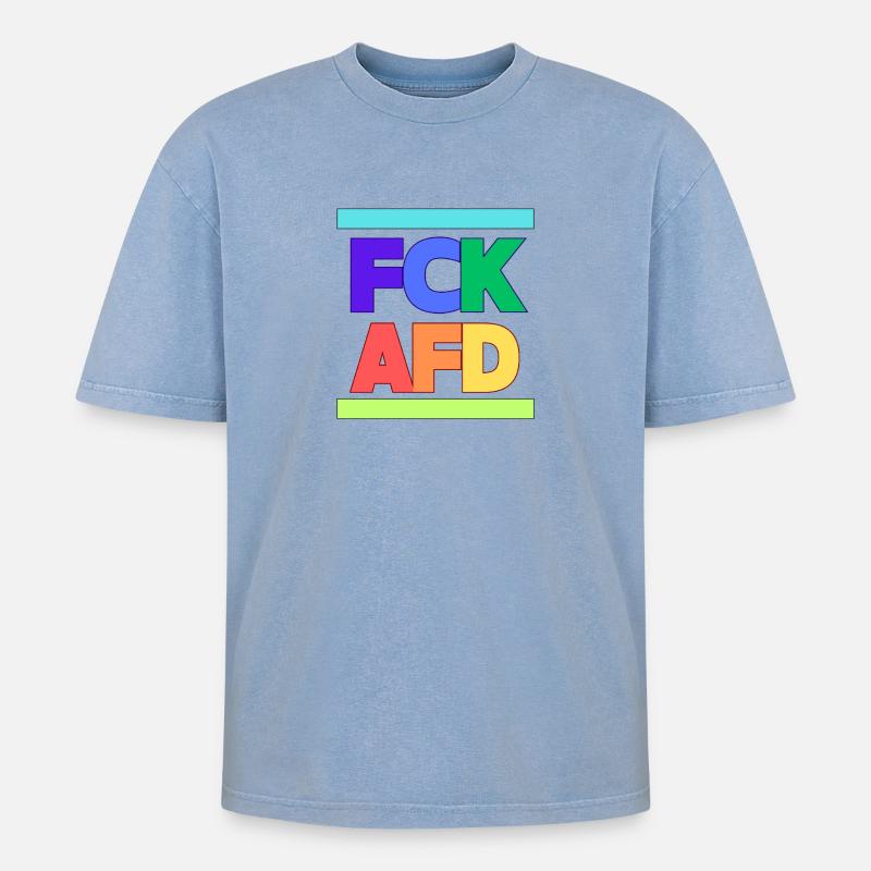 FCK AFD - Oversized Unisex Premium Acid-Washed T-Shirt - Blau Acid Wash
