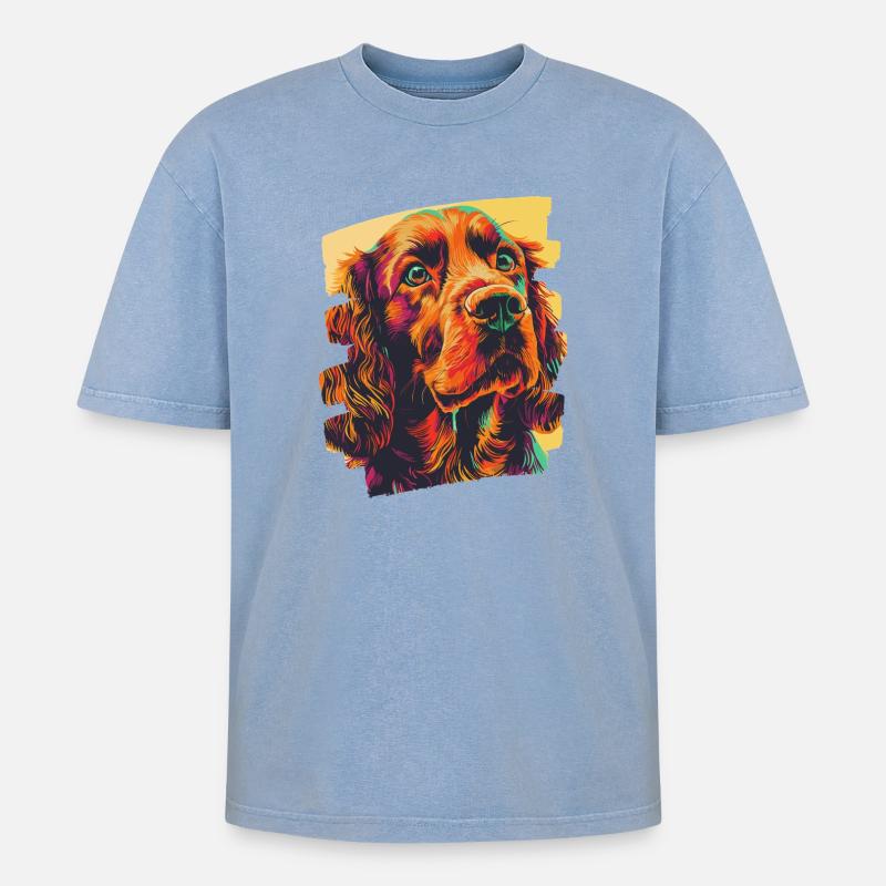 Cocker Spaniel - Oversized Unisex Premium Acid-Washed T-Shirt - Blau Acid Wash