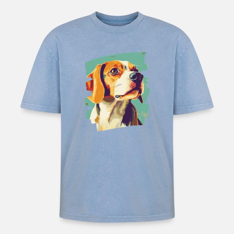 Beagle - Oversized Unisex Premium Acid-Washed T-Shirt - Blau Acid Wash