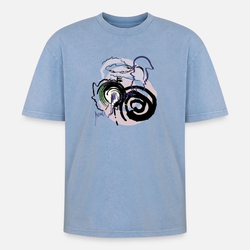 Abstraktes Muster - Oversized Unisex Premium Acid-Washed T-Shirt - Blau Acid Wash