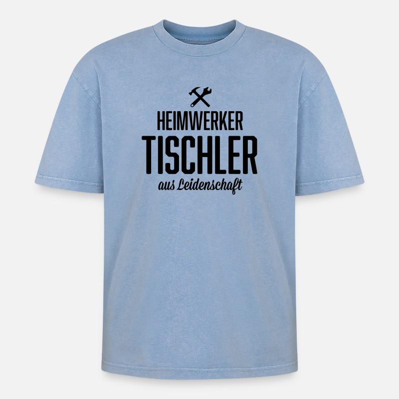 Heimwerker Tischler - Oversized Unisex Premium Acid-Washed T-Shirt - Blau Acid Wash