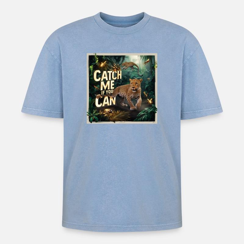 Dschungel Leopard Sprung - Oversized Unisex Premium Acid-Washed T-Shirt - Blau Acid Wash