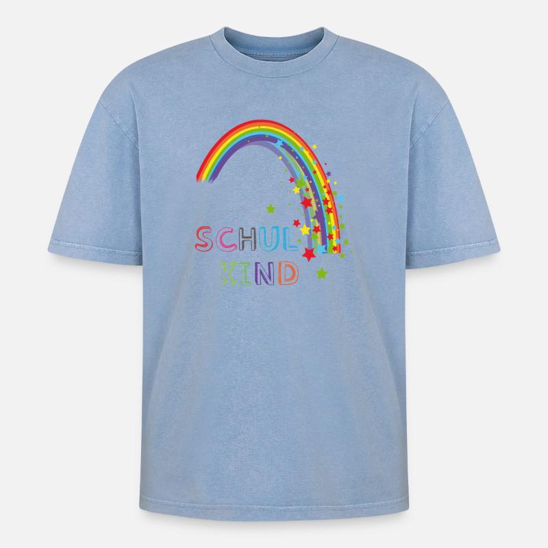 Schulkind Regenbogen - Oversized Unisex Premium Acid-Washed T-Shirt - Blau Acid Wash