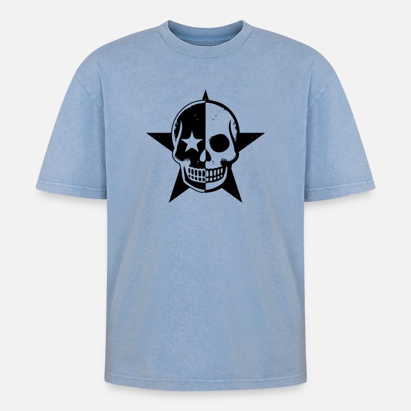 Schwarzer Schädel - Oversized Unisex Premium Acid-Washed T-Shirt - Blau Acid Wash