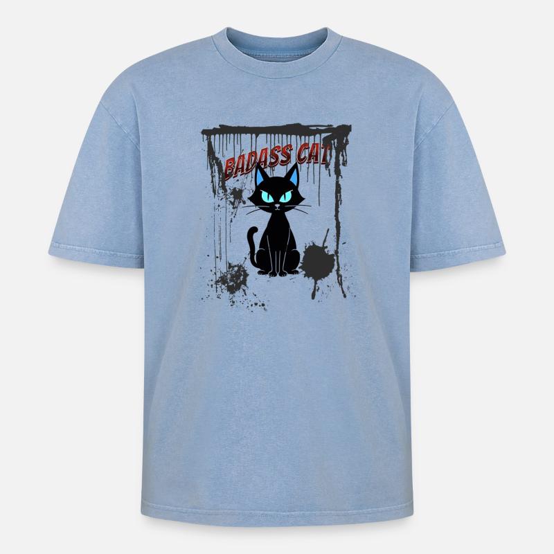 Chat dur à cuire - T-shirt Premium unisexe oversize acid-washed - bleu délavé acide