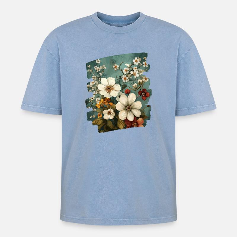 Printemps Printemps Début Fleur Fleurs - T-shirt Premium unisexe oversize acid-washed - bleu délavé acide