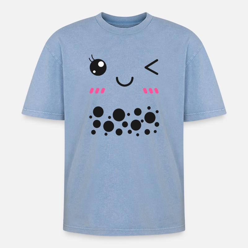 Bubble Tea - Oversized Unisex Premium Acid-Washed T-Shirt - Blau Acid Wash