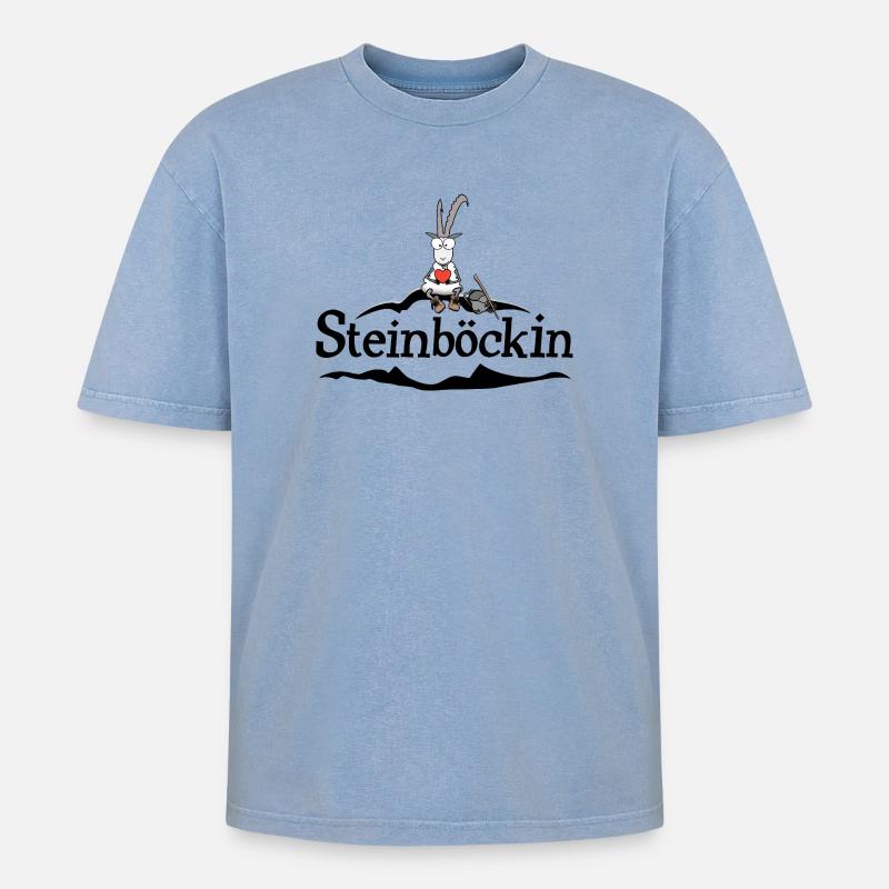 Steinbock - Oversized Unisex Premium Acid-Washed T-Shirt - Blau Acid Wash