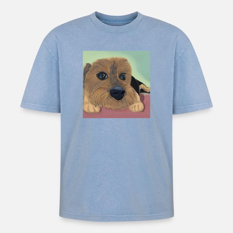 Hundeaugen oder Liebesreflex - Oversized Unisex Premium Acid-Washed T-Shirt - Blau Acid Wash