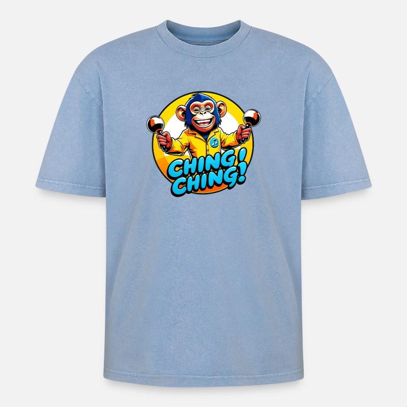 Ching Ching - Oversized Unisex Premium Acid-Washed T-Shirt - Blau Acid Wash