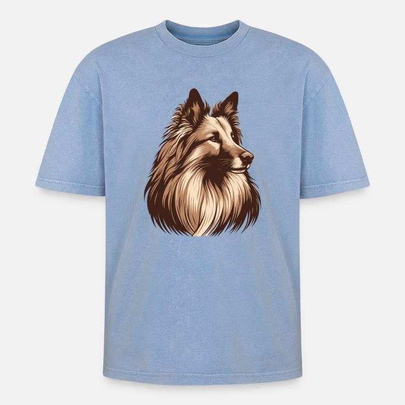 Groenendael - Oversized Unisex Premium Acid-Washed T-Shirt - Blau Acid Wash