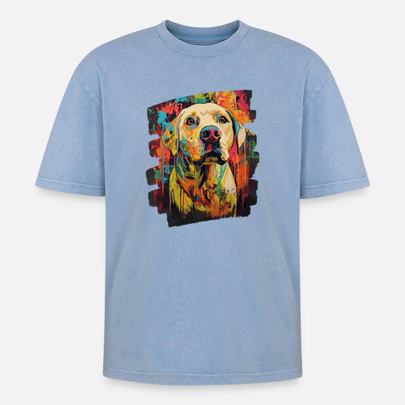 Labrador - Oversized Unisex Premium Acid-Washed T-Shirt - Blau Acid Wash